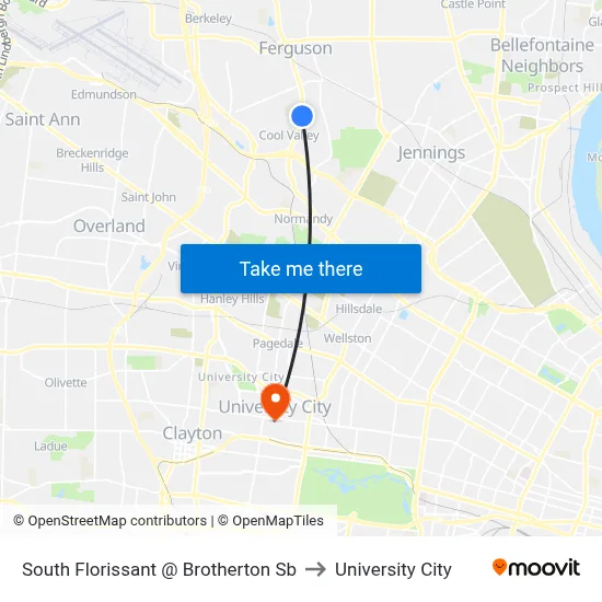 South Florissant @ Brotherton Sb to University City map