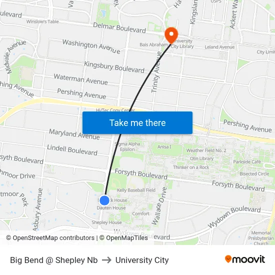 Big Bend @ Shepley Nb to University City map