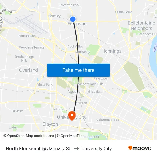 North Florissant @ January Sb to University City map