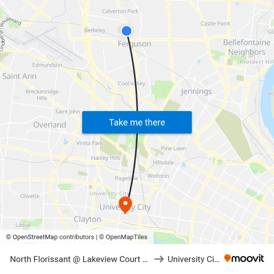 North Florissant @ Lakeview Court Sb to University City map