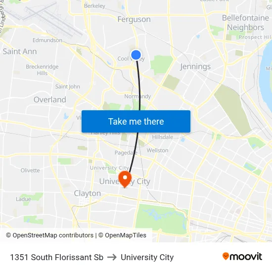 1351 South Florissant Sb to University City map