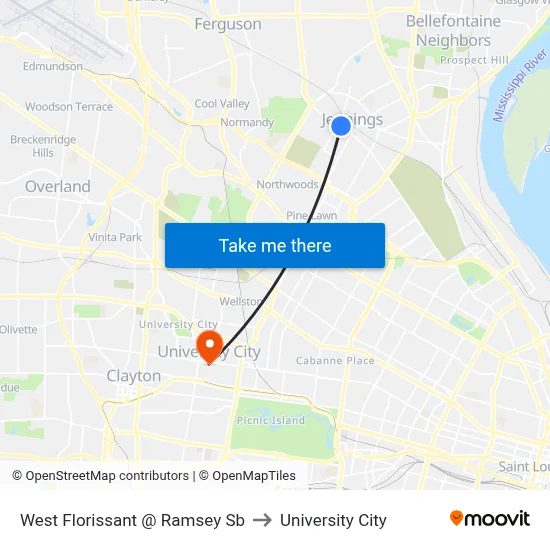 West Florissant @ Ramsey Sb to University City map