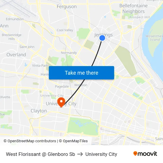 West Florissant @ Glenboro Sb to University City map