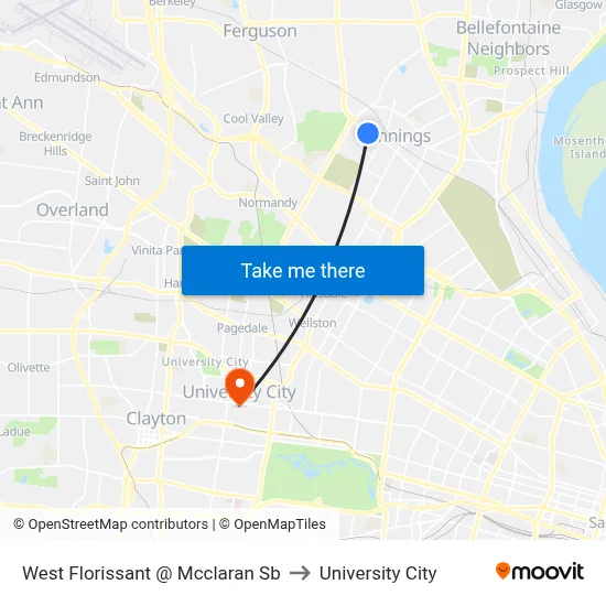 West Florissant @ Mcclaran Sb to University City map