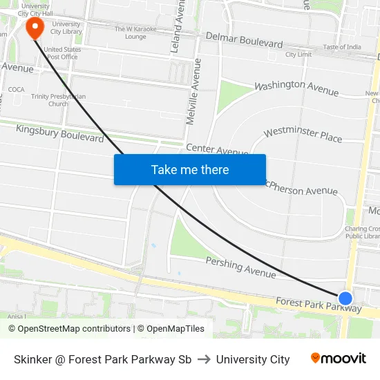 Skinker @ Forest Park Parkway Sb to University City map