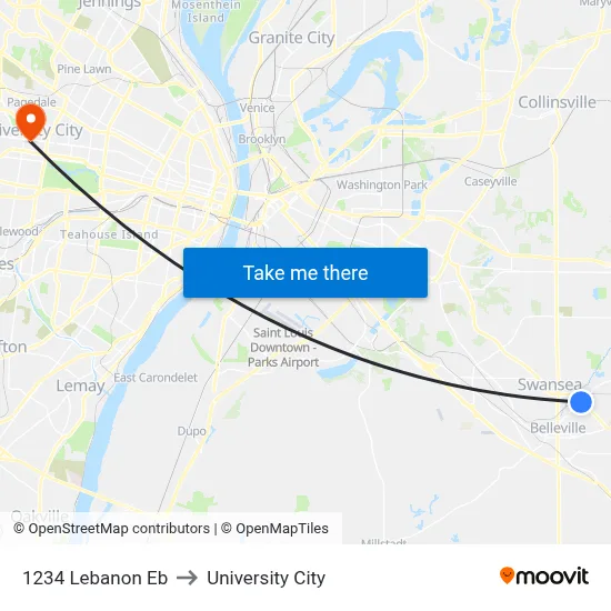 1234 Lebanon Eb to University City map