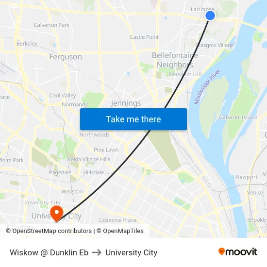 Wiskow @ Dunklin Eb to University City map