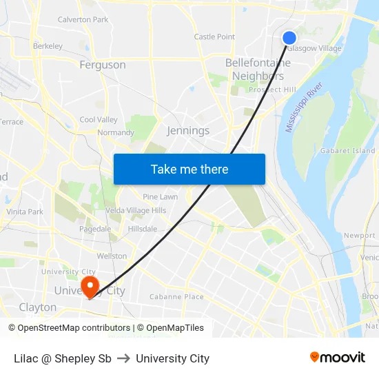 Lilac @ Shepley Sb to University City map