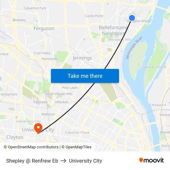 Shepley @ Renfrew Eb to University City map