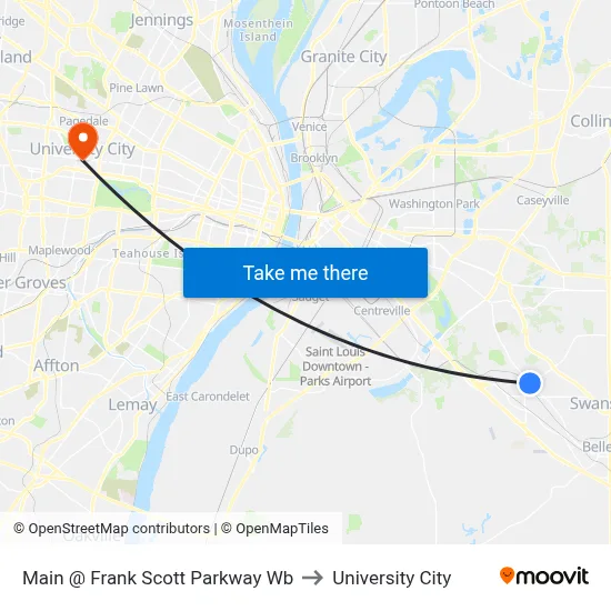 Main @ Frank Scott Parkway Wb to University City map