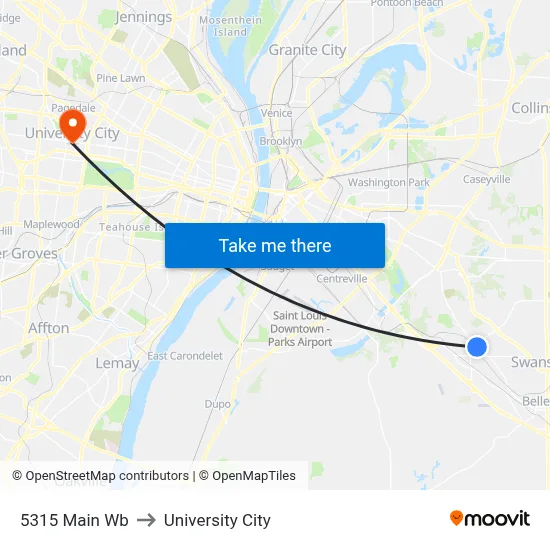 5315 Main Wb to University City map