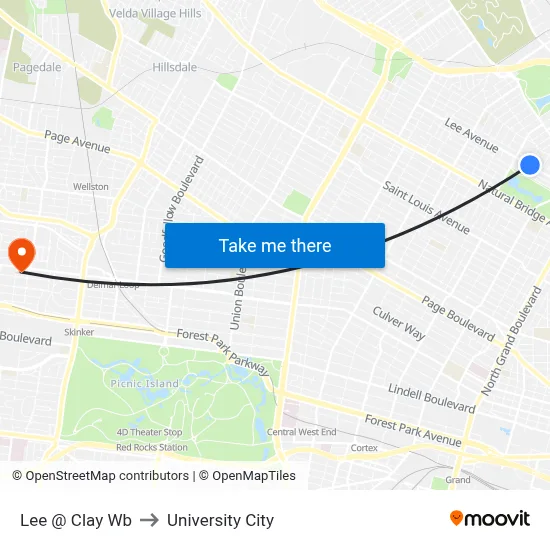 Lee @ Clay Wb to University City map