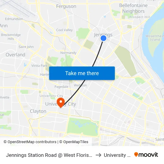 Jennings Station Road @ West Florissant Sb to University City map