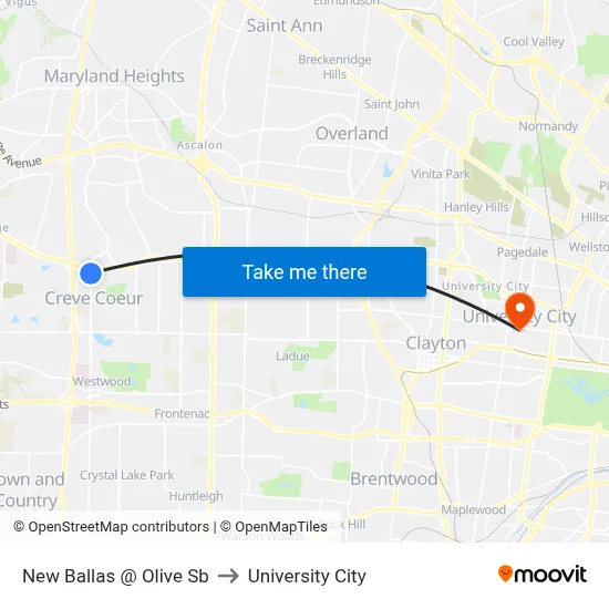 New Ballas @ Olive Sb to University City map