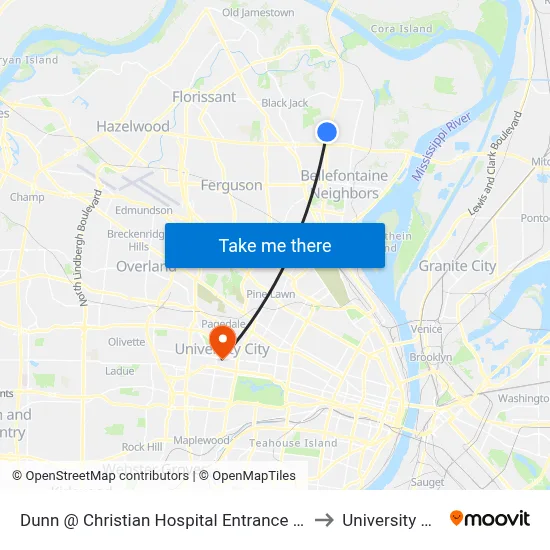 Dunn @ Christian Hospital Entrance 1 Nb to University City map