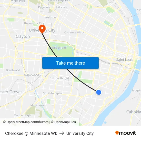 Cherokee @ Minnesota Wb to University City map