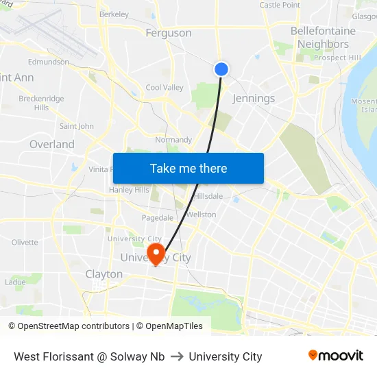 West Florissant @ Solway Nb to University City map