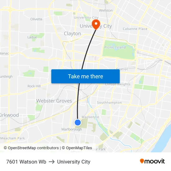 7601 Watson Wb to University City map