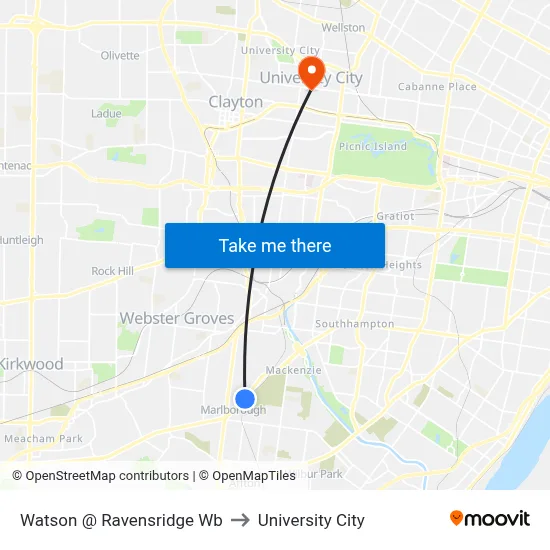 Watson @ Ravensridge Wb to University City map