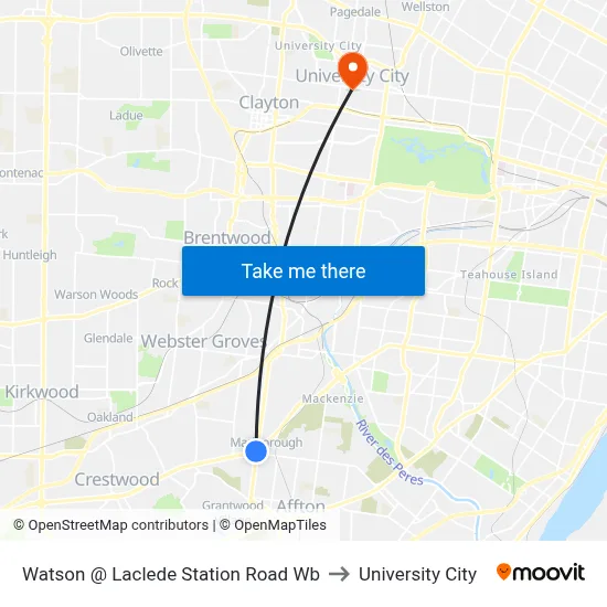 Watson @ Laclede Station Road Wb to University City map