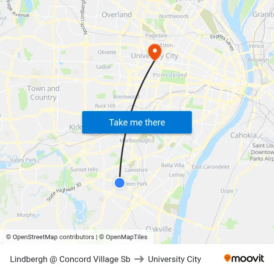 Lindbergh @ Concord Village Sb to University City map