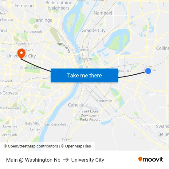 Main @ Washington Nb to University City map