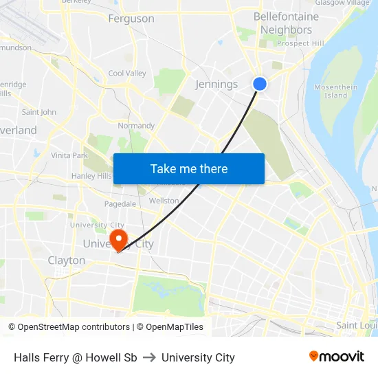 Halls Ferry @ Howell Sb to University City map