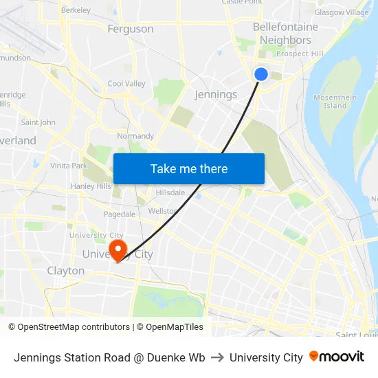Jennings Station Road @ Duenke Wb to University City map