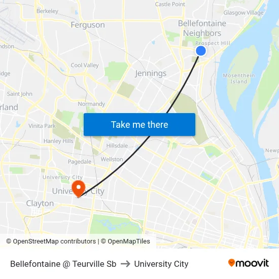 Bellefontaine @ Teurville Sb to University City map