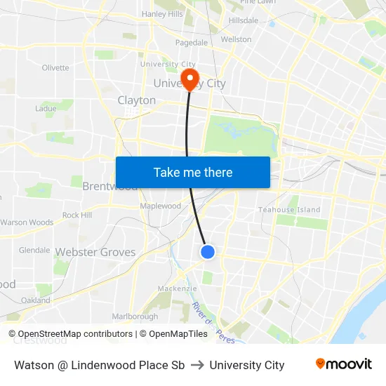 Watson @ Lindenwood Place Sb to University City map