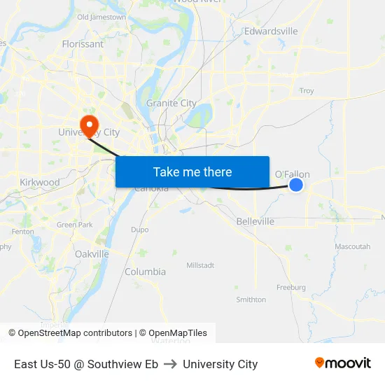 East Us-50 @ Southview Eb to University City map