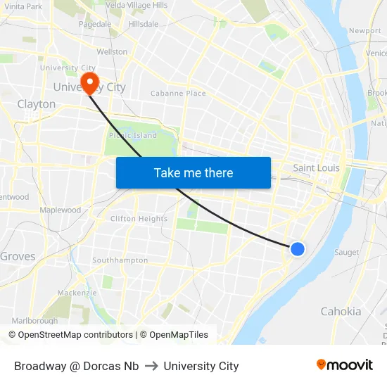 Broadway @ Dorcas Nb to University City map