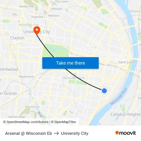 Arsenal @ Wisconsin Eb to University City map