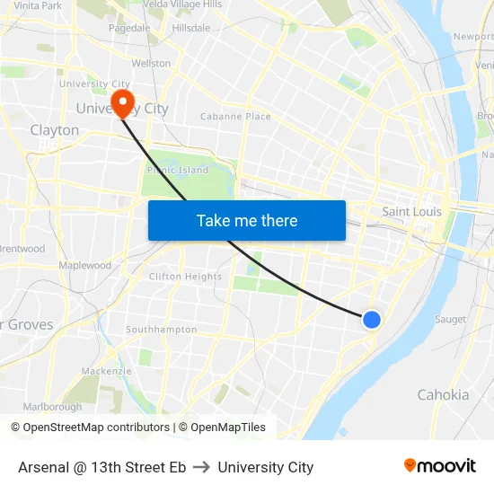 Arsenal @ 13th Street Eb to University City map