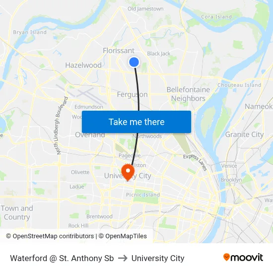 Waterford @ St. Anthony Sb to University City map