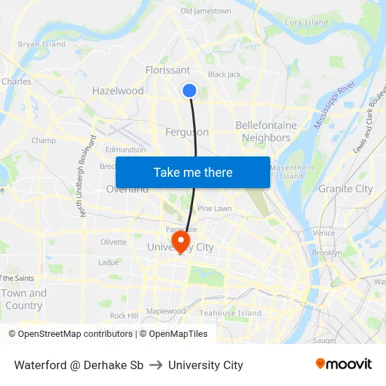 Waterford @ Derhake Sb to University City map