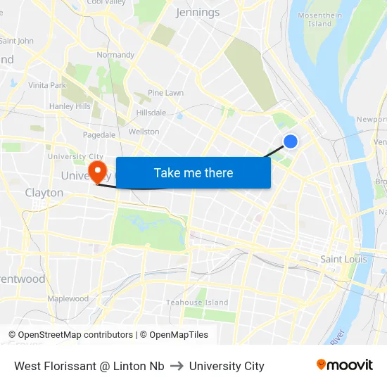 West Florissant @ Linton Nb to University City map