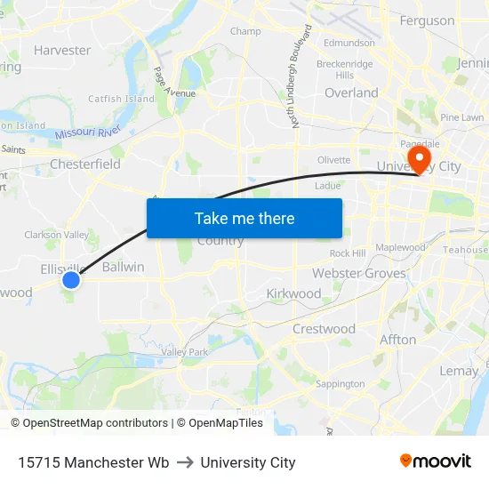15715 Manchester Wb to University City map