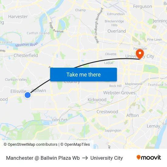 Manchester @ Ballwin Plaza Wb to University City map