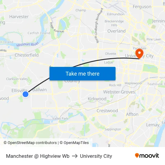 Manchester @ Highview Wb to University City map