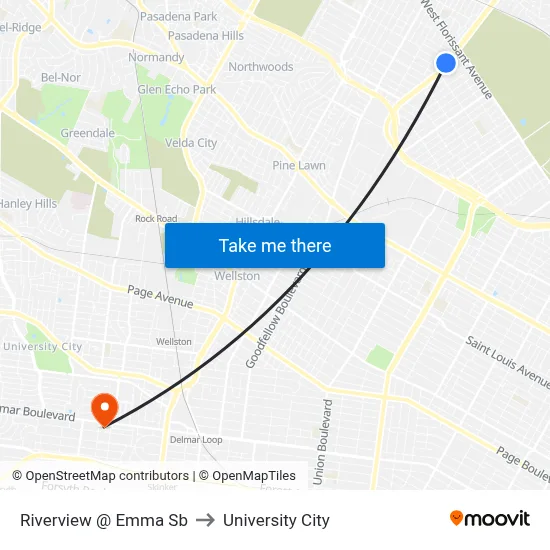 Riverview @ Emma Sb to University City map
