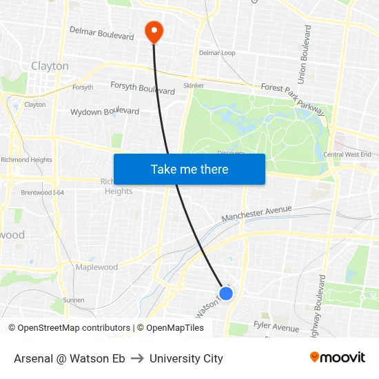 Arsenal @ Watson Eb to University City map