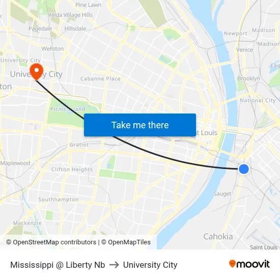 Mississippi @ Liberty Nb to University City map