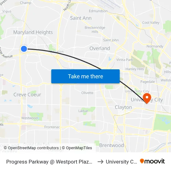 Progress Parkway @ Westport Plaza Nb to University City map