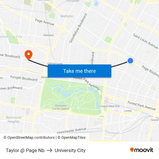 Taylor @ Page Nb to University City map