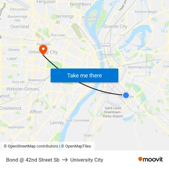 Bond @ 42nd Street Sb to University City map