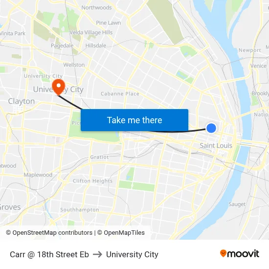 Carr @ 18th Street Eb to University City map