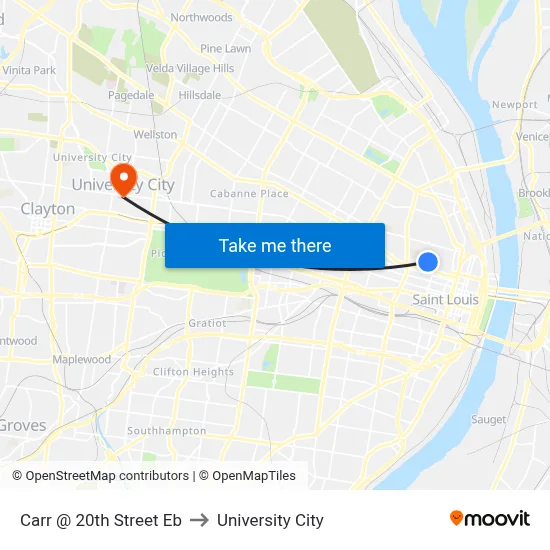 Carr @ 20th Street Eb to University City map