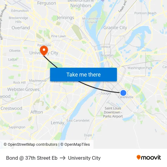 Bond @ 37th Street Eb to University City map
