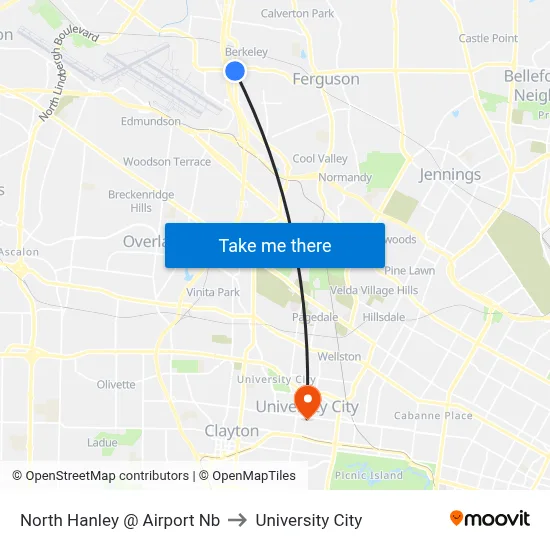 North Hanley @ Airport Nb to University City map